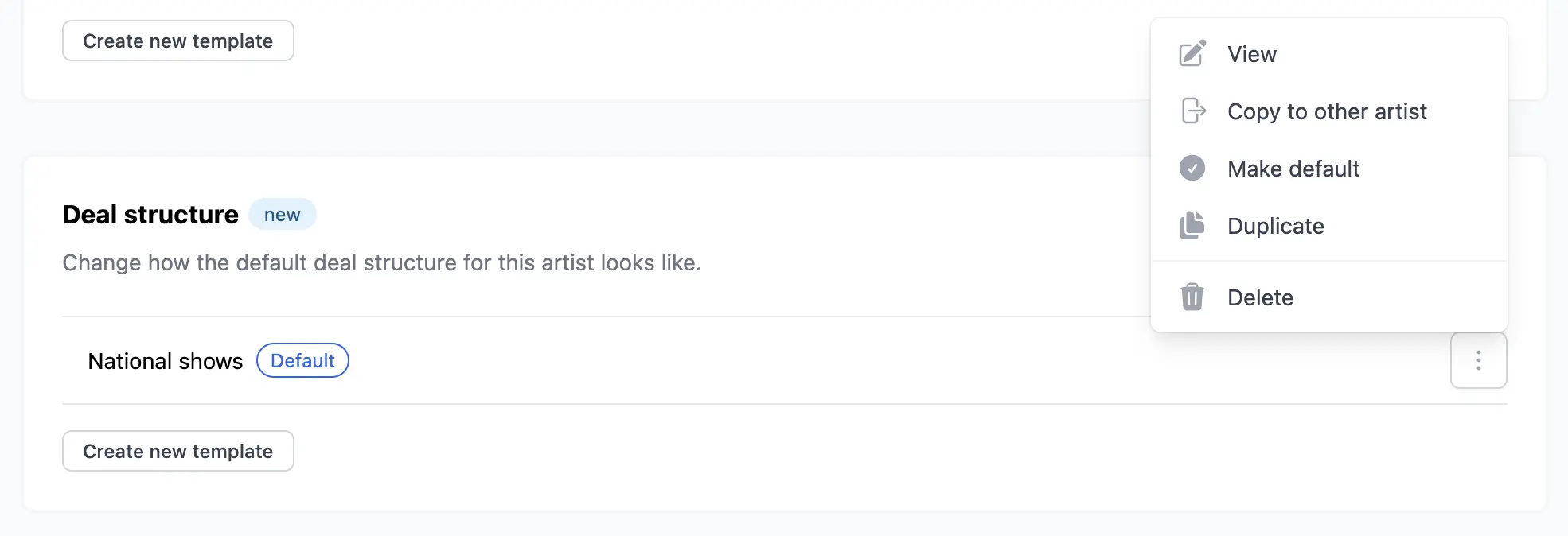Deal template options