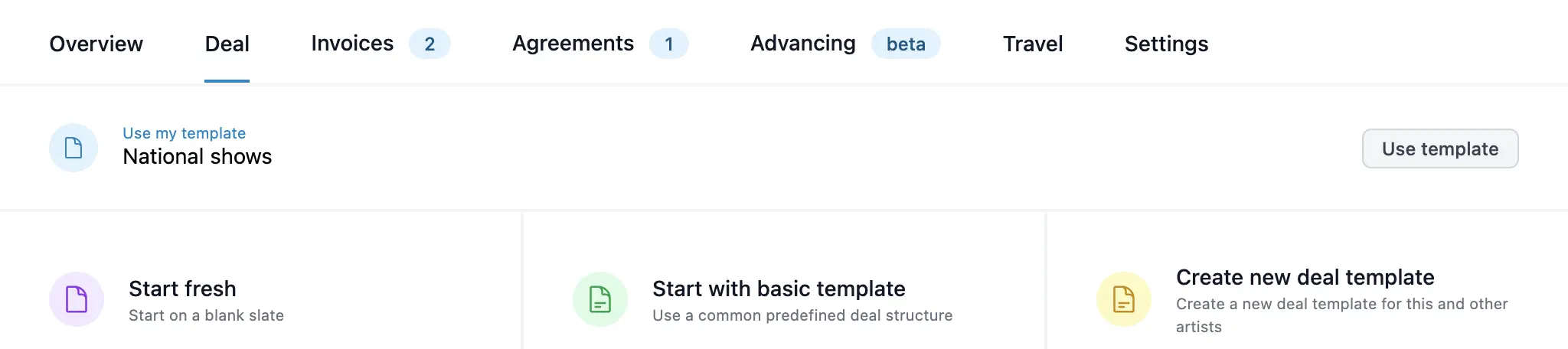 Select deal template on booking
