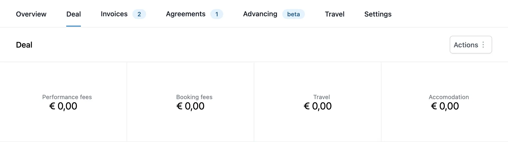 Deal template selected