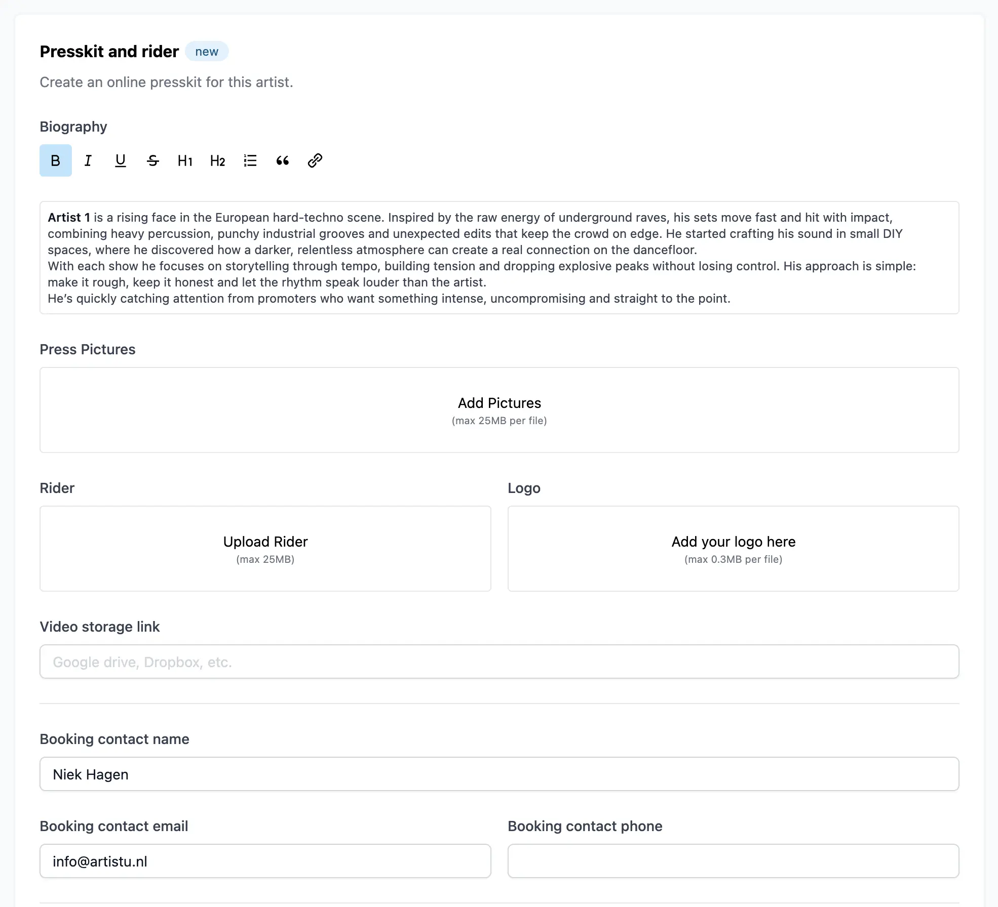 Presskit configuration