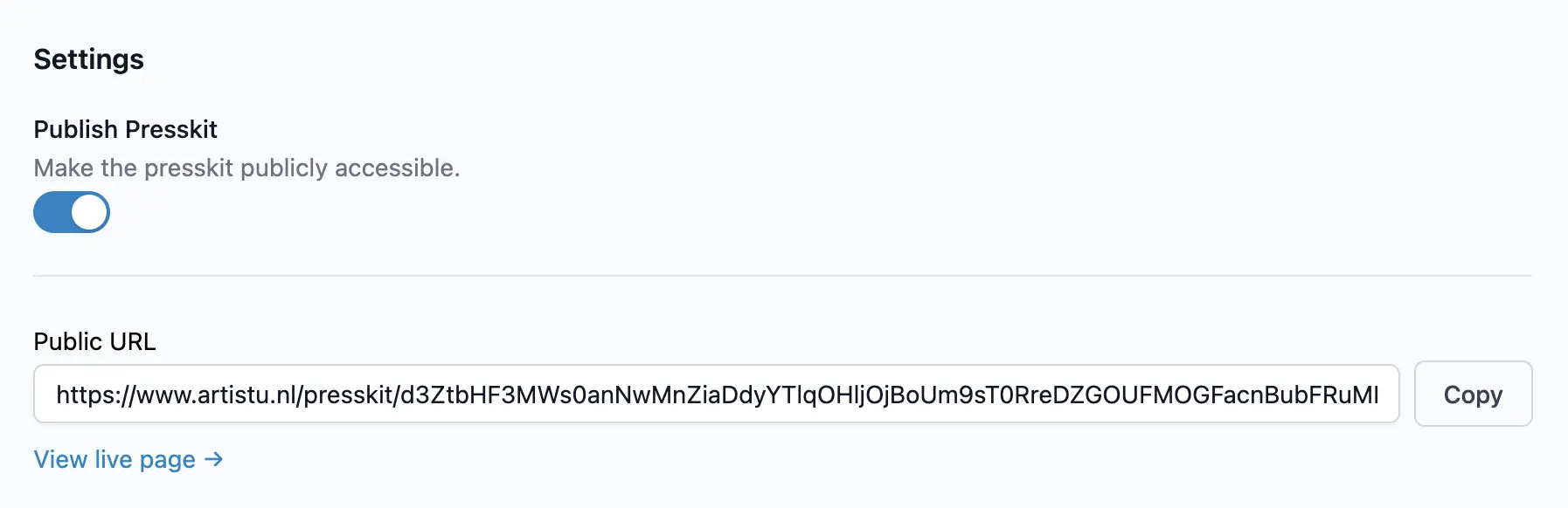 Presskit publish settings