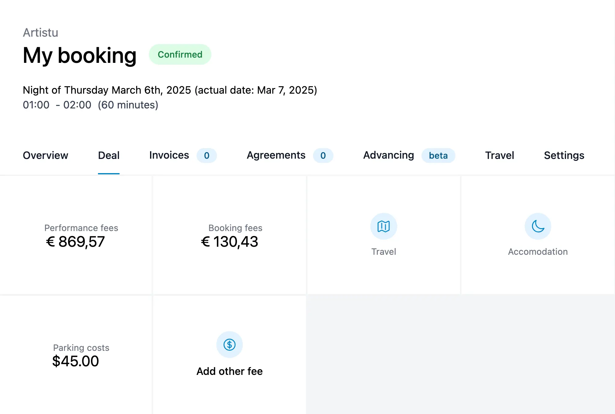 Deal section with additional fees