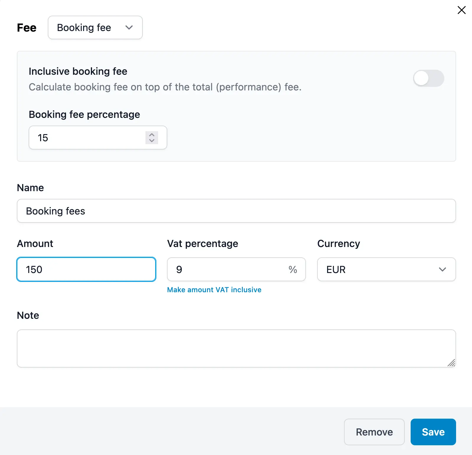 Exclusive booking fee